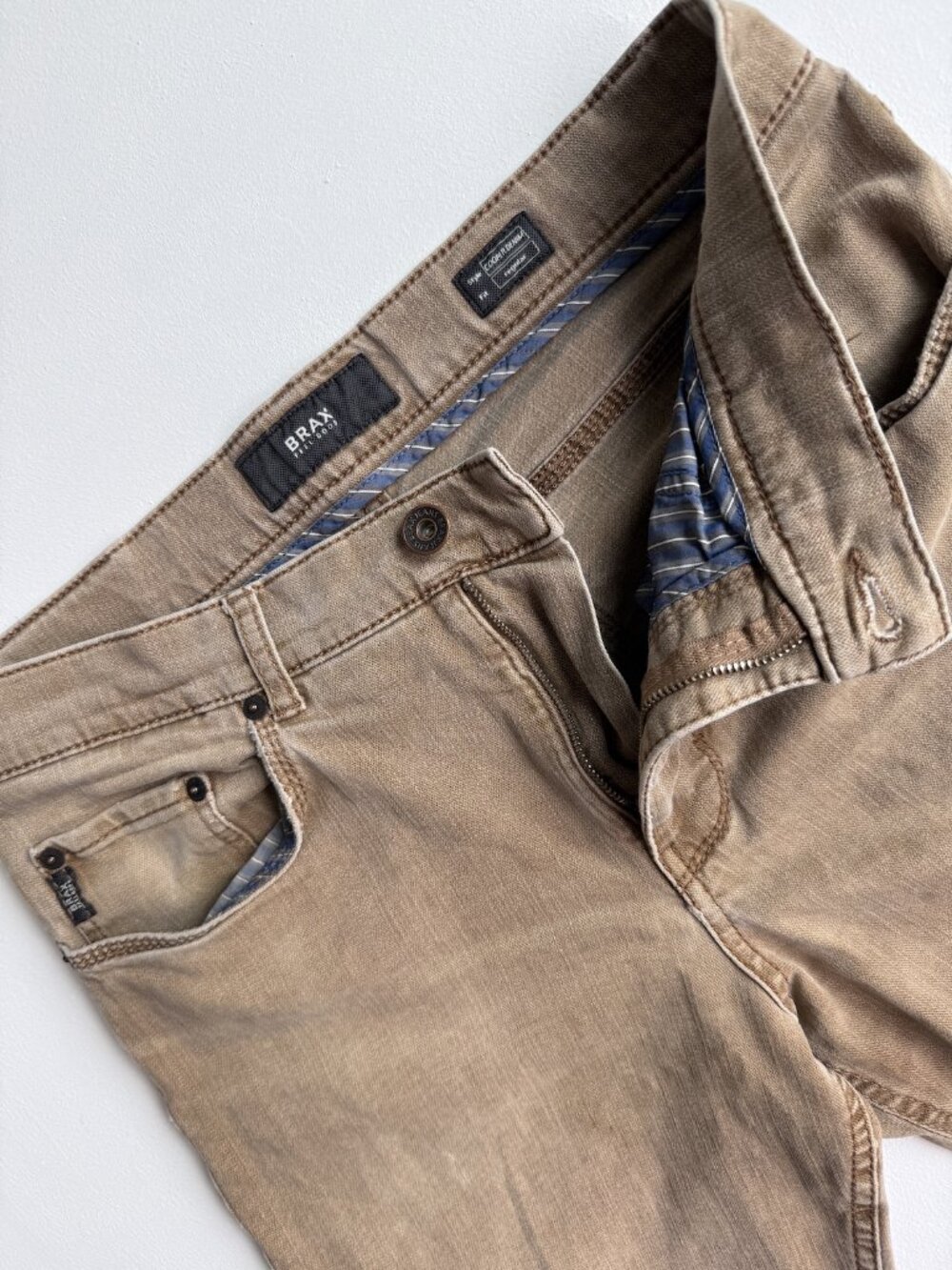 BRAX Cooper Denim Tan Cotton Blend Regular Fit Jeans 32x34